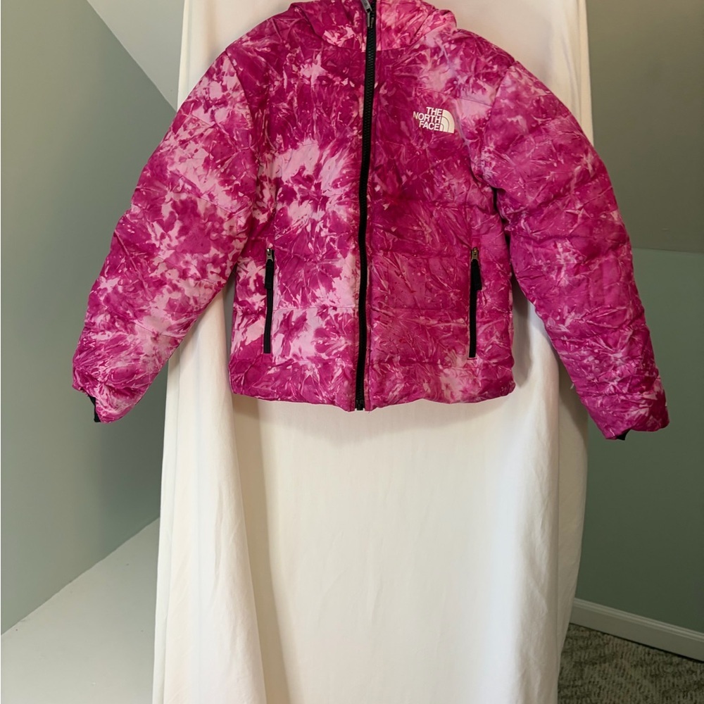 North Face Girls Reversible Black Jacket with Pink inside size M - Picture 3 of 9